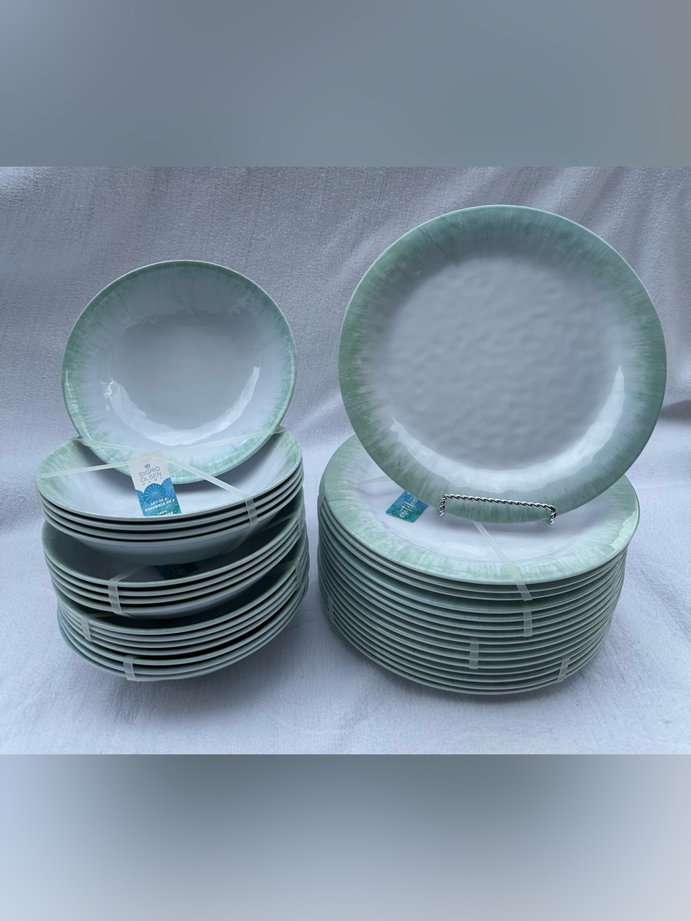 Sigrid Olsen 100% Melamine Set with Mint Green Rim Home Dining Collection